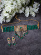 Women's Gold-Plated Green & White Stone-Studded & Beaded Jewellery Set