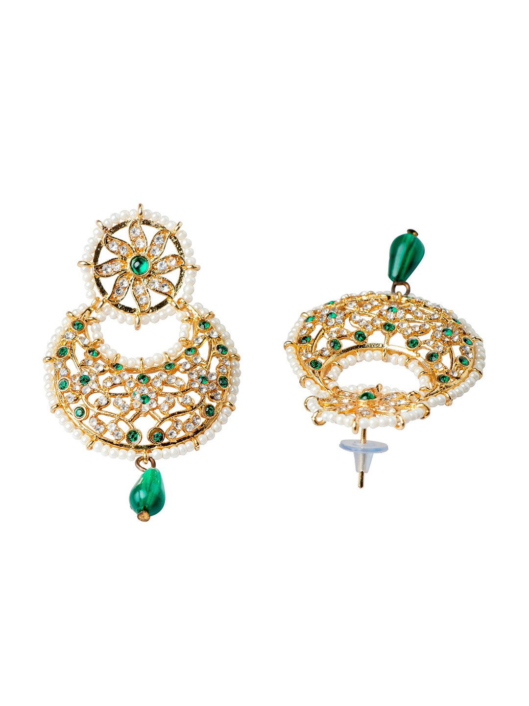 Women's Gold-Plated Green & White Pearl Beaded Handcrafted Jewellery Set