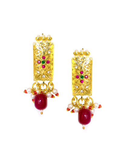 Women's Gold-Plated Pink & White Stone-Studded & Beaded Jewellery Set