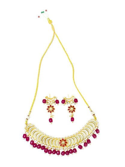 Women's Pink & White Gold-Plated Stone-Studded & Beaded Jewellery Set