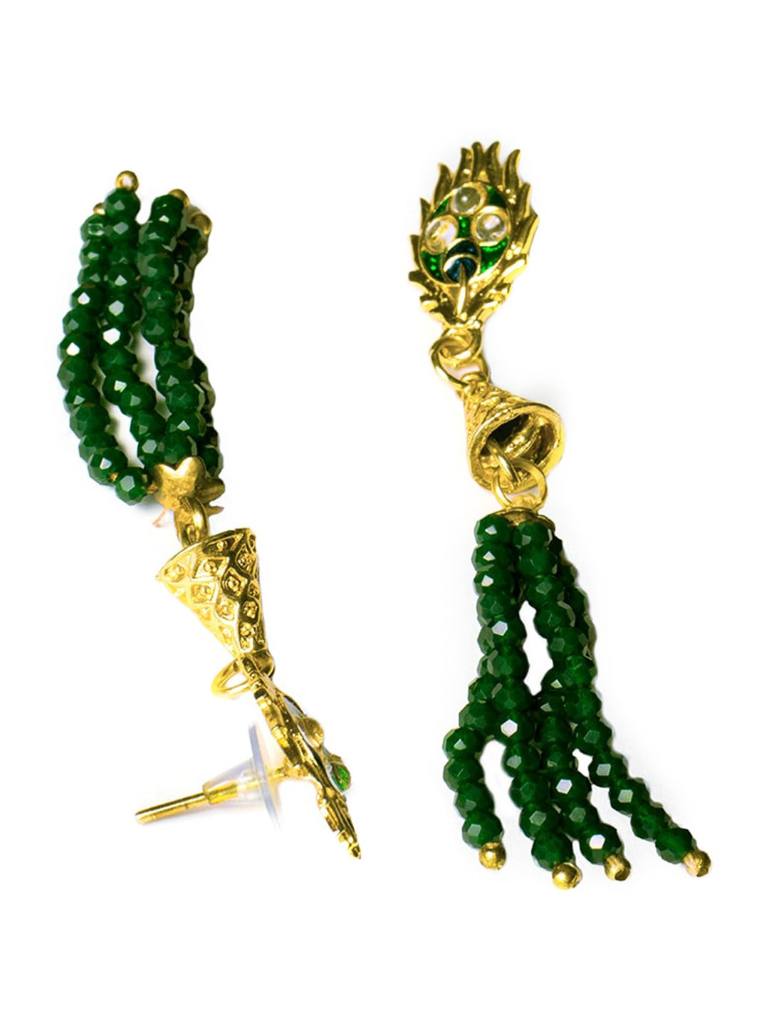 Women's Gold-Plated Green & White Kundan Stone-Studded Jewellery Set