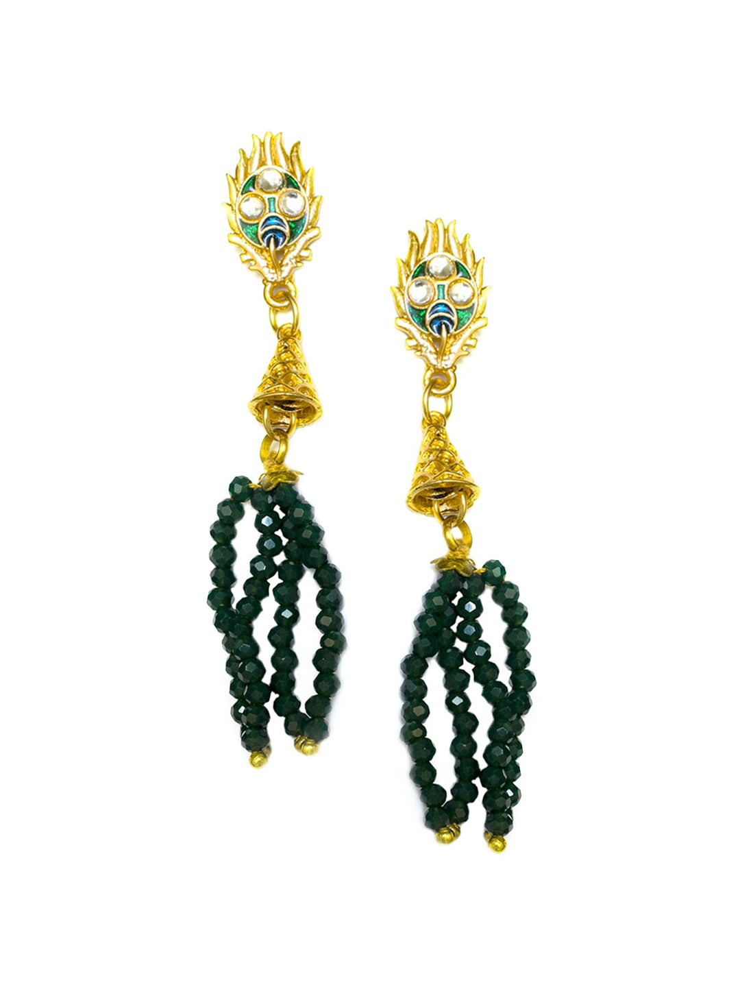 Women's Gold-Plated Green & White Kundan Stone-Studded Jewellery Set