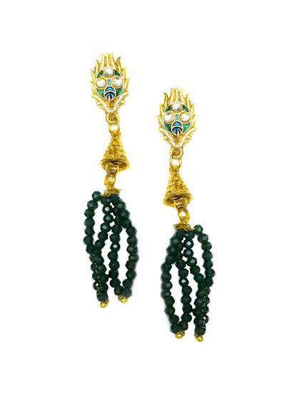 Women's Gold-Plated Green & White Kundan Stone-Studded Jewellery Set