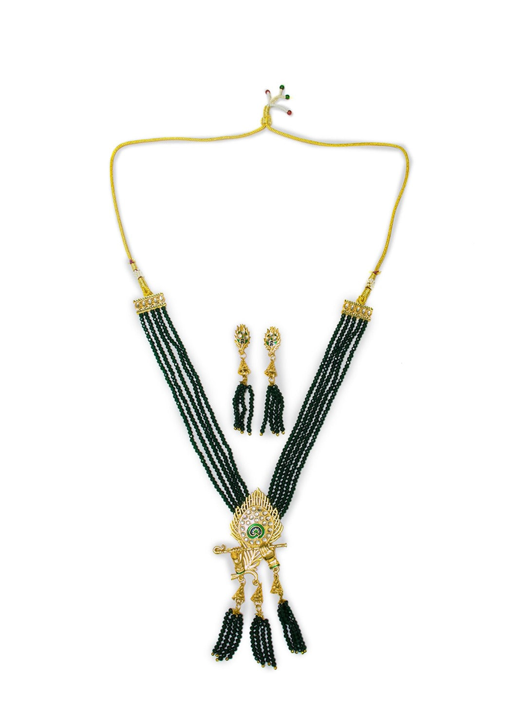 Women's Gold-Plated Green & White Kundan Stone-Studded Jewellery Set