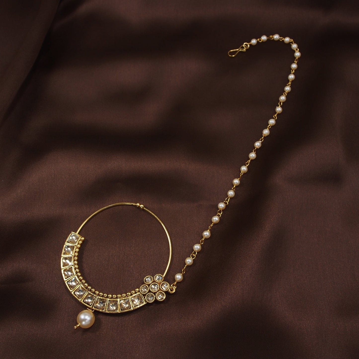 Pearly Nose Ring Nath Indian Jewelry By