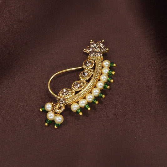 Maharashtrian Nose Pin Gold Finish With Pearls By