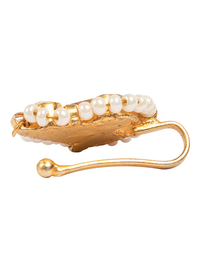 Gold-Plated Kundan & Pearl Embellished Nose Pin