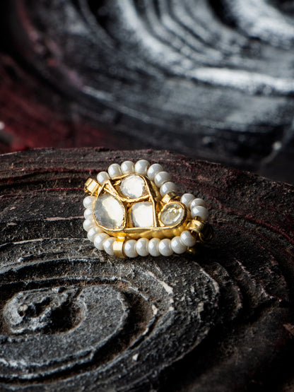 Gold-Plated Kundan & Pearl Embellished Nose Pin