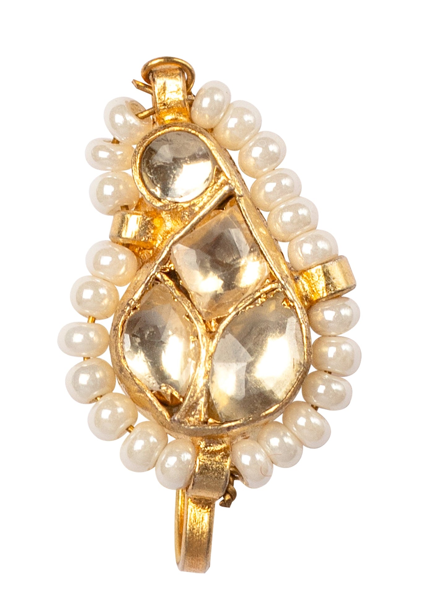 Gold-Plated Kundan & Pearl Embellished Nose Pin