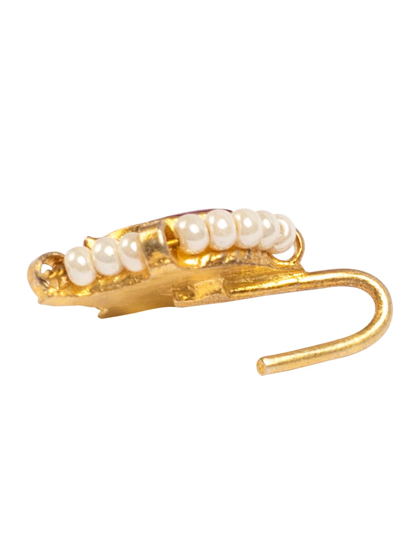 Pink Kundan & Pearl Nose Pin Without Piercing