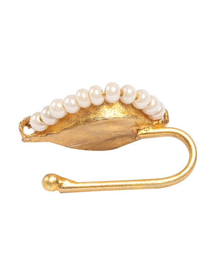 Kundan & Pearl Embellished Nose Pin Without Piercing