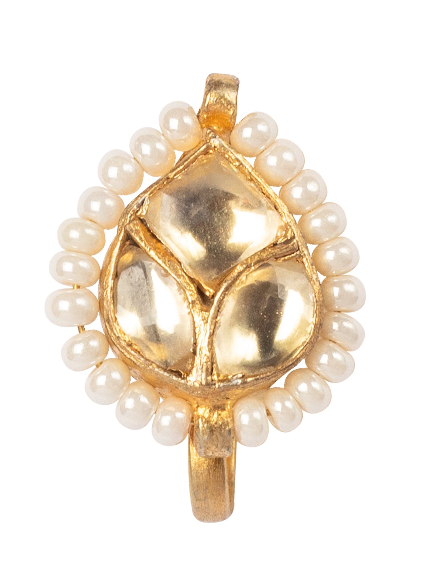 Kundan & Pearl Embellished Nose Pin Without Piercing