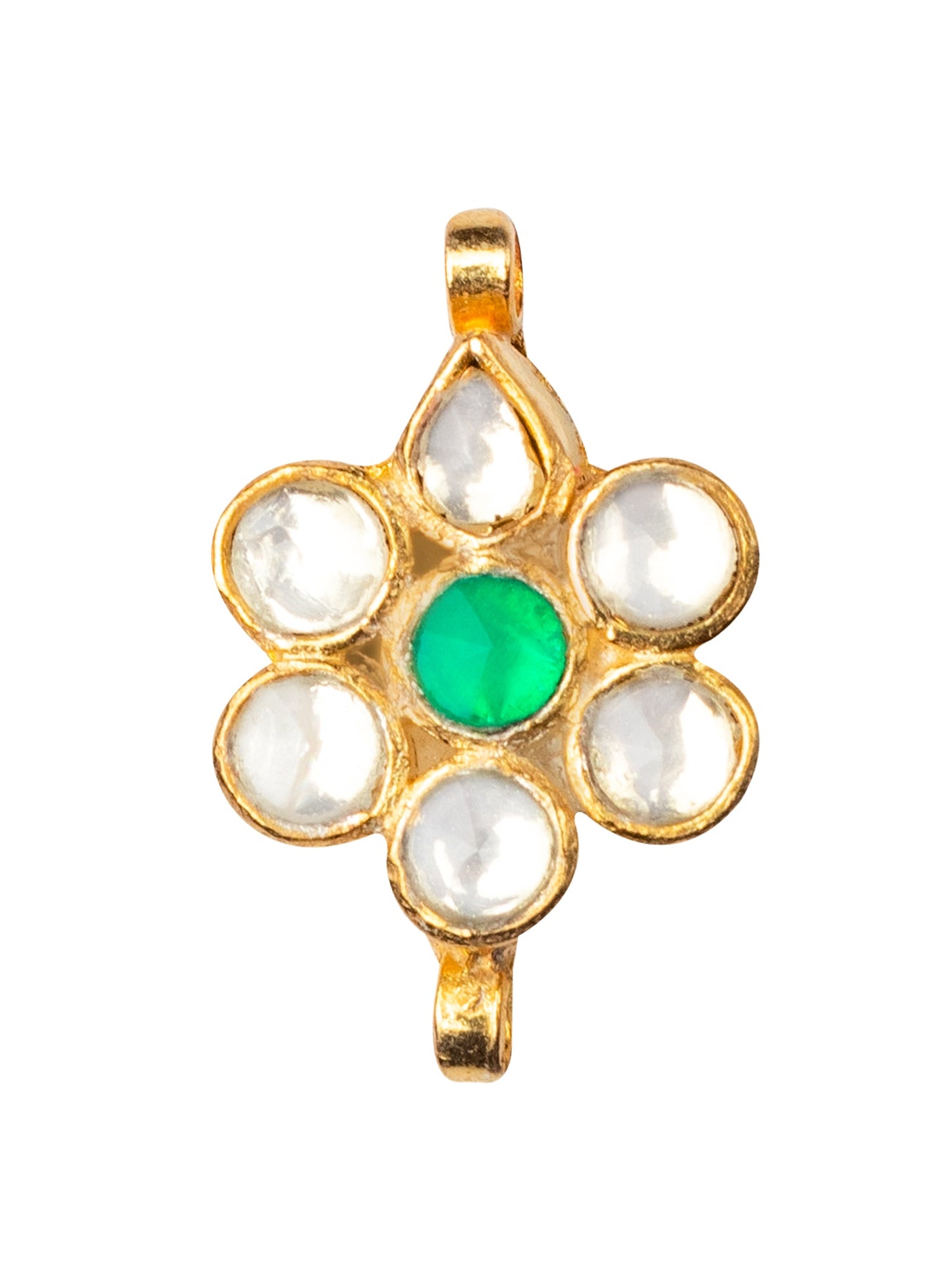 Women's 24K Gold-Plated White & Green Pachi Kundan-Studded Nosepin