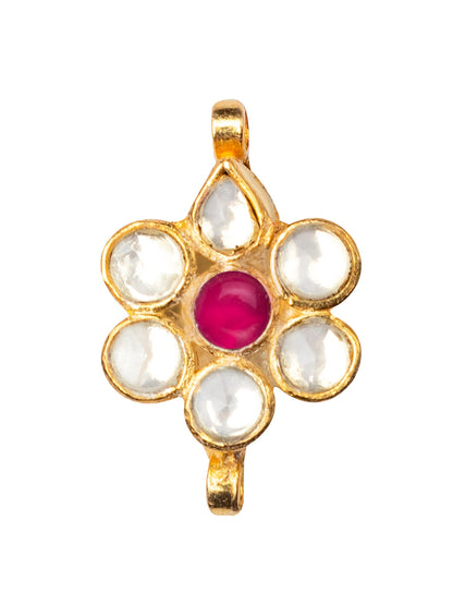 Women's 24K Gold-Plated White & Pink Pachi Kundan-Studded Nosepin