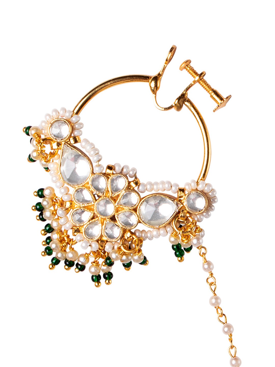 24K Gold Plated Kundan Studded Nose Ring Nath