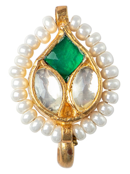 Women's Nose Pin White & Green Kundan