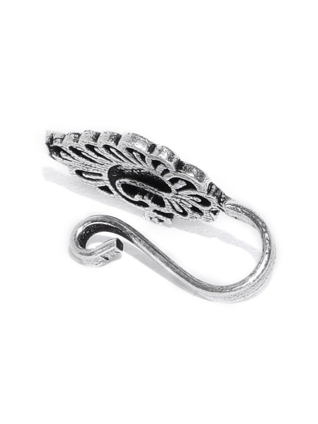 Peacock Oxidised Silver Clip-On Nose Pin By