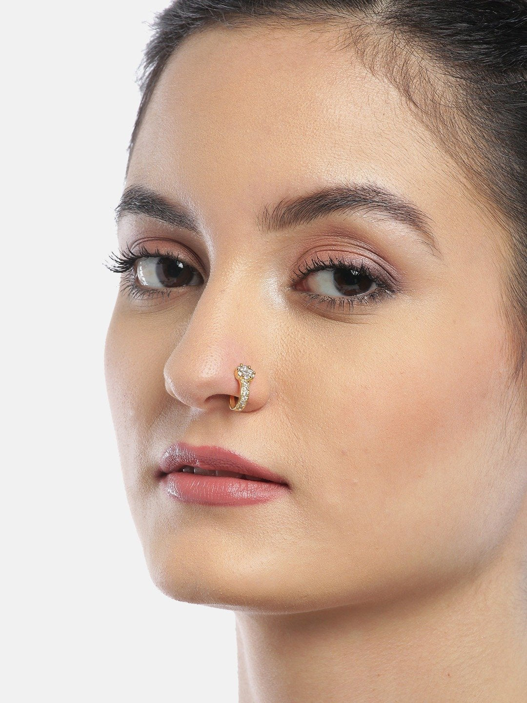 Women's Women Gold-Plated & White Stone-Studded Nose Ring