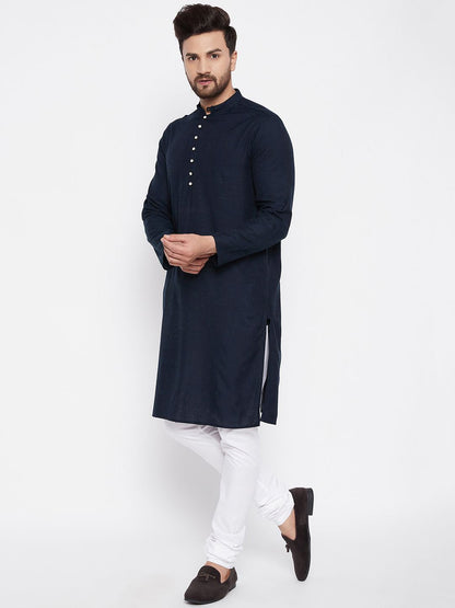 Men's Solid Blue Linen Kurta