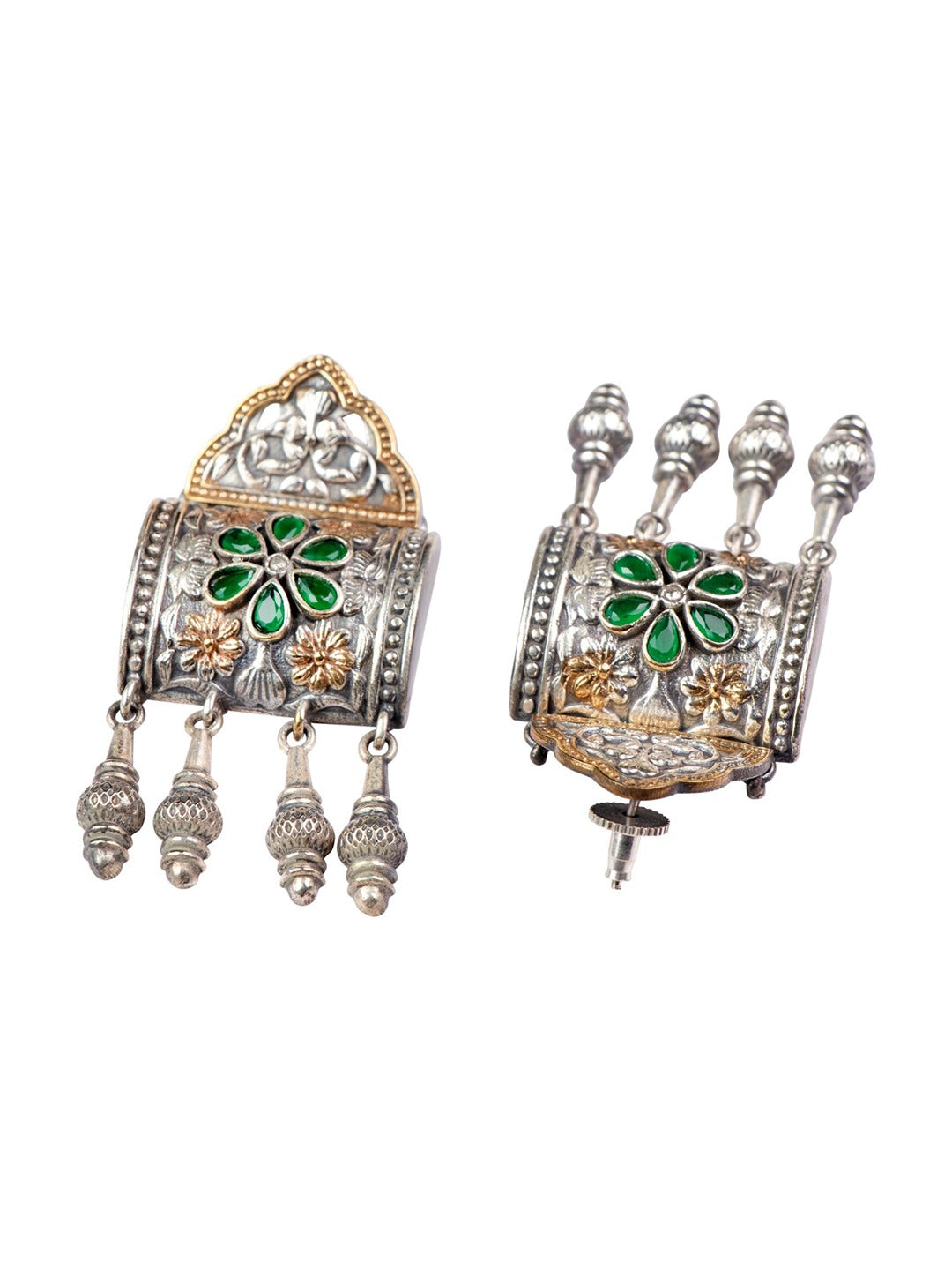 Women's Silver Plated & Green Contemporary Drop Earrings