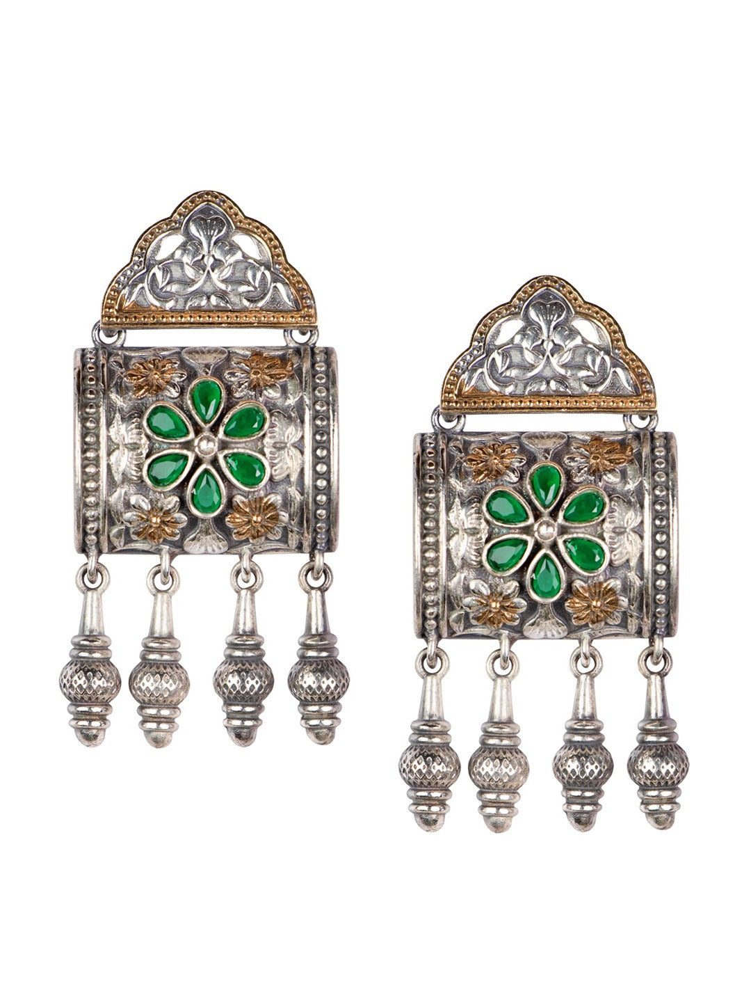 Women's Silver Plated & Green Contemporary Drop Earrings