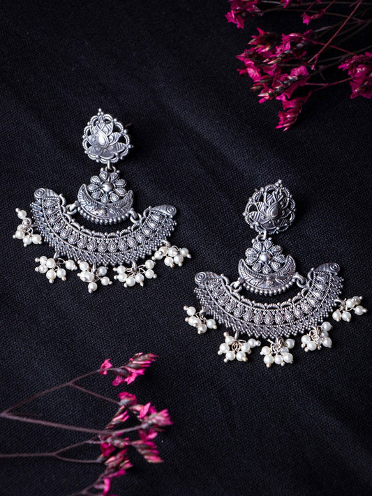 Women's Silver-Plated Crescent Shaped Chandbalis Earrings