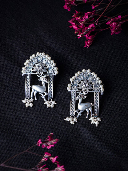 Women's Silver-Toned & White Animal Shaped Drop Earrings