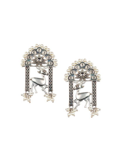 Women's Silver-Toned & White Animal Shaped Drop Earrings