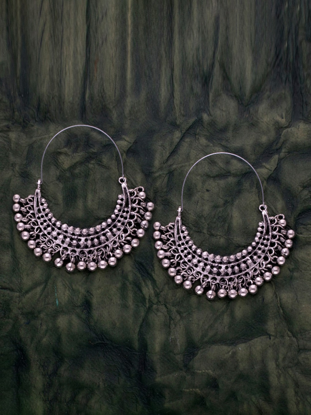 Women's Silver-Plated Oxidised Contemporary Hoop Earrings