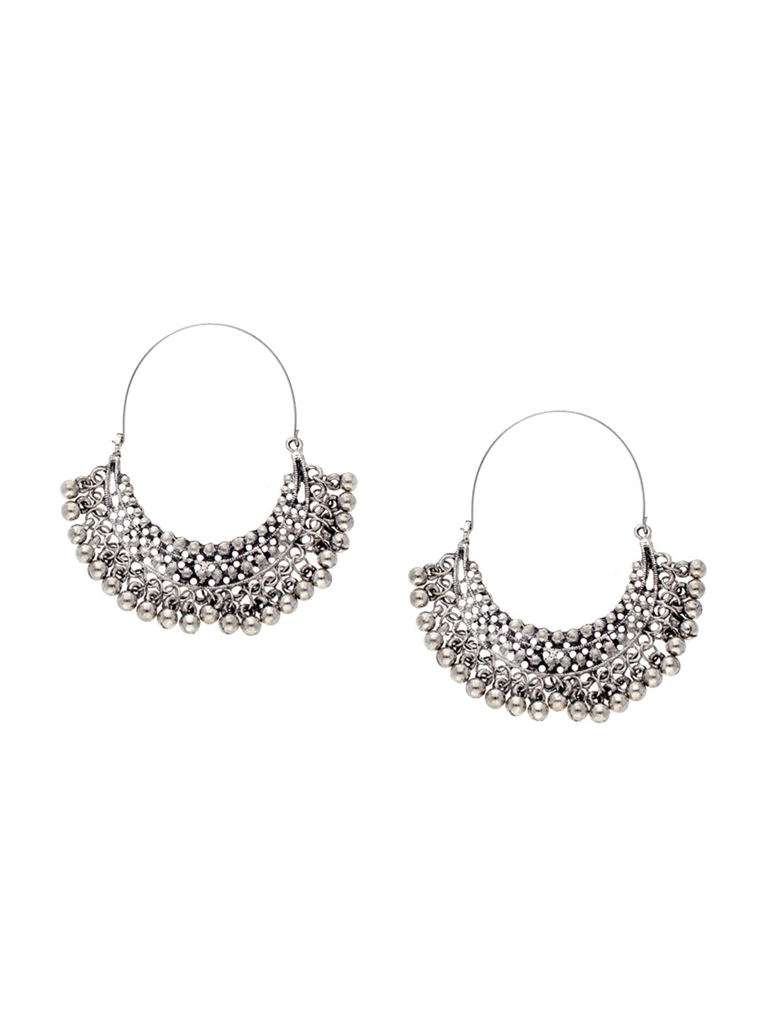 Women's Silver-Plated Oxidised Contemporary Hoop Earrings