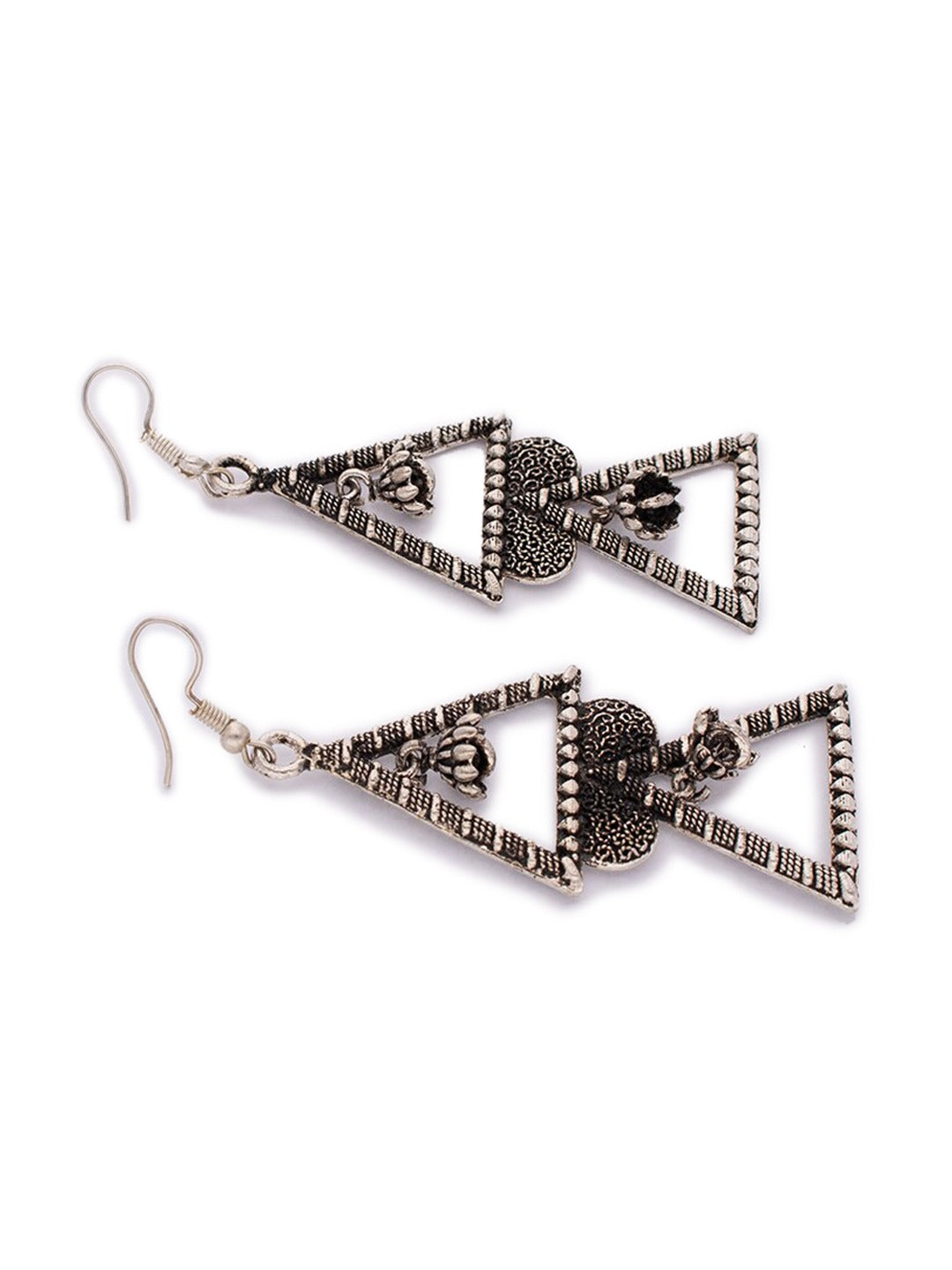 Women's Oxidised Silver-Plated Geometric Drop Earrings