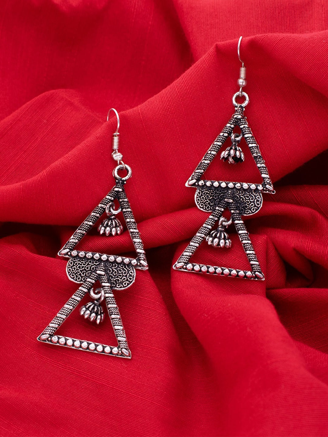 Women's Oxidised Silver-Plated Geometric Drop Earrings