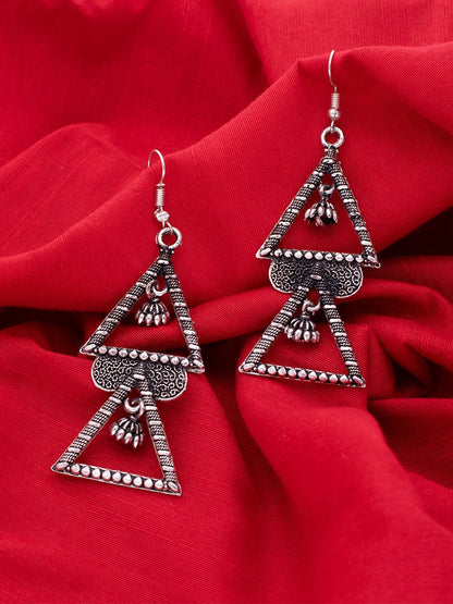 Women's Oxidised Silver-Plated Geometric Drop Earrings