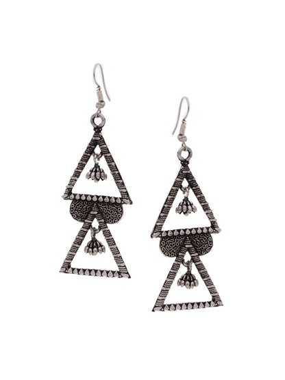 Women's Oxidised Silver-Plated Geometric Drop Earrings