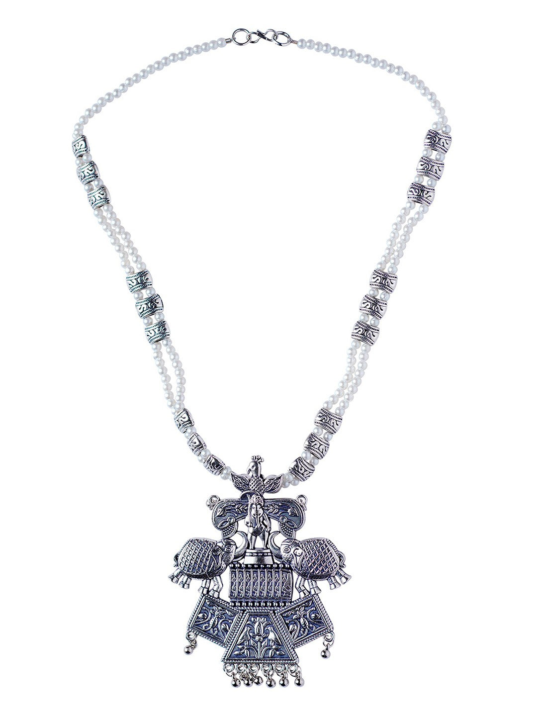 Women's Silver-Toned Silver-Plated Oxidised Necklace