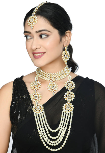 Gold plated with stone and pearls Combo Set Necklace Jkms_126