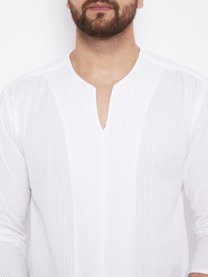 Men's White Solid Pure Cotton Kurta