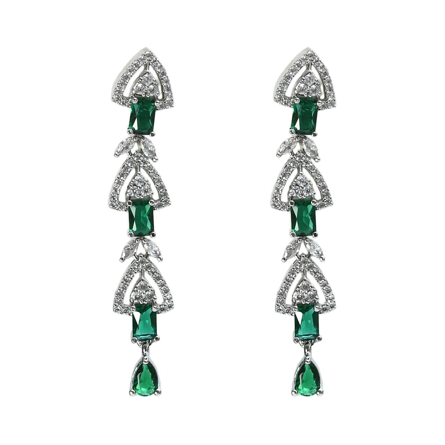 American Diamond Silver-Plated Green Ruby Jewellery Set Jkms_027