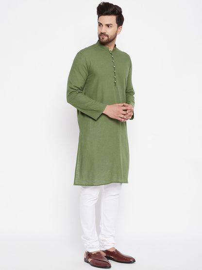 Men's Solid Green Linen Kurta