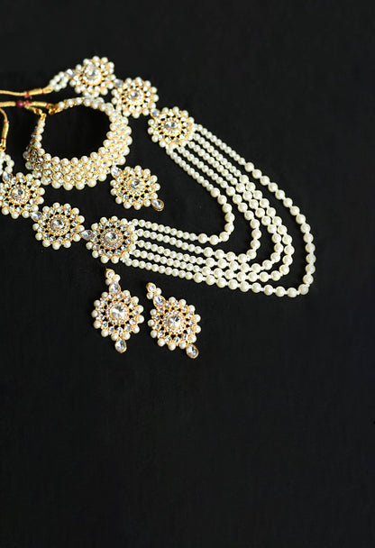 Gold plated with stone and pearls Combo Set Necklace Jkms_126