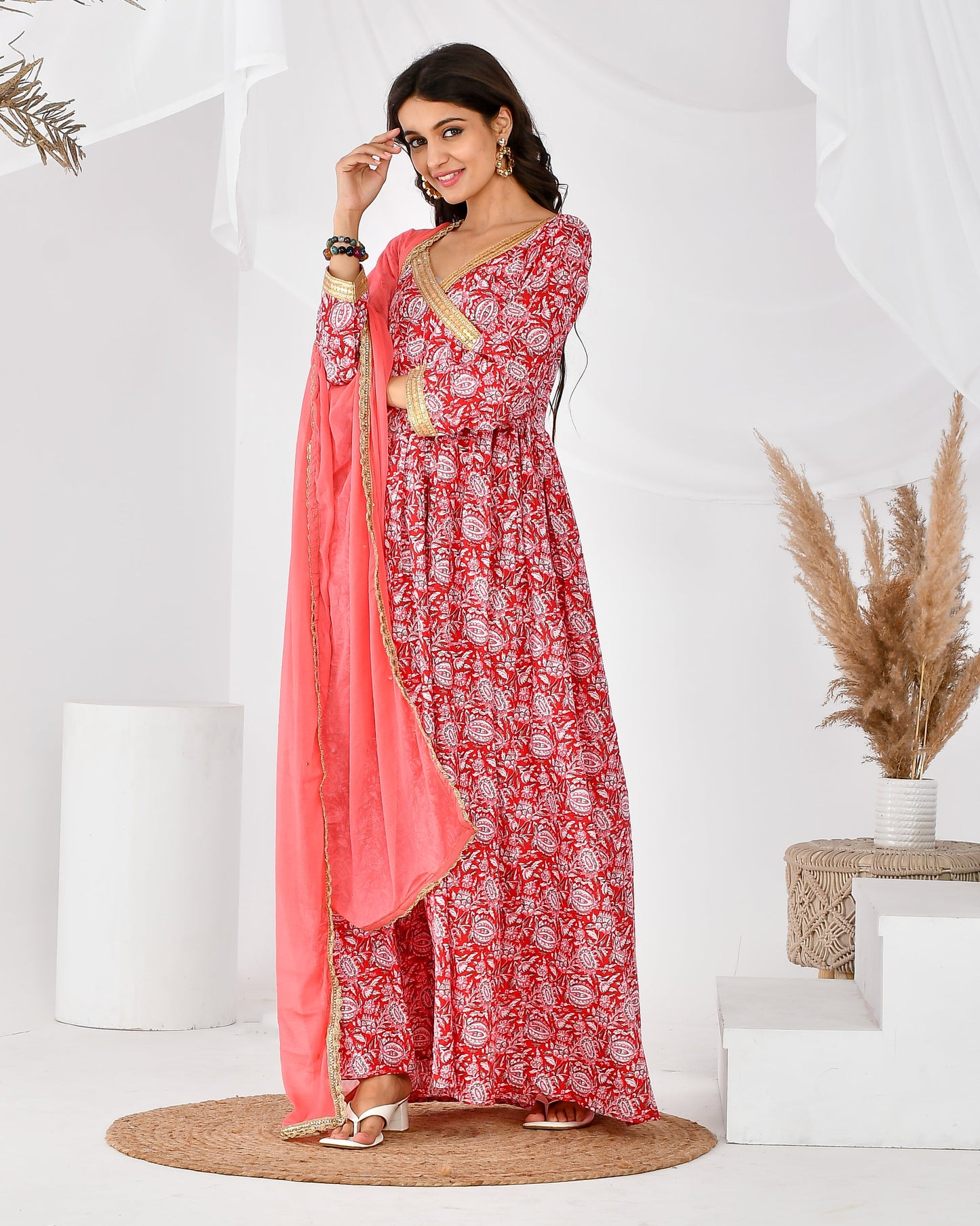 Women's red angrakha set