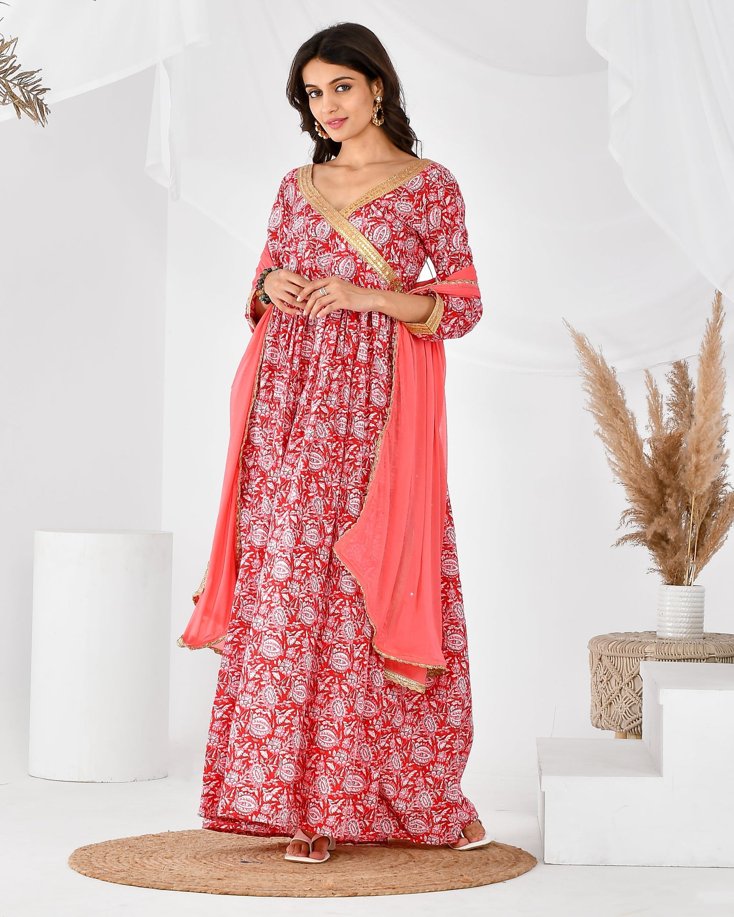 Women's red angrakha set