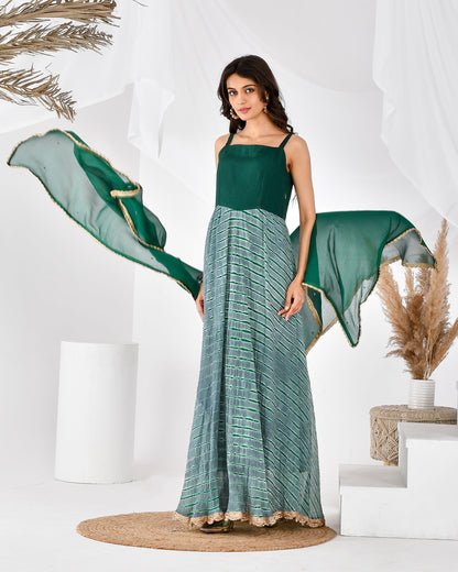 Women's grey and green leheriya set