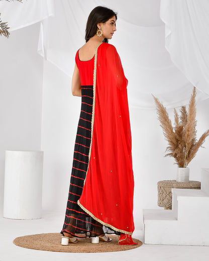 Women's BLACK RED LEHERIYA SET