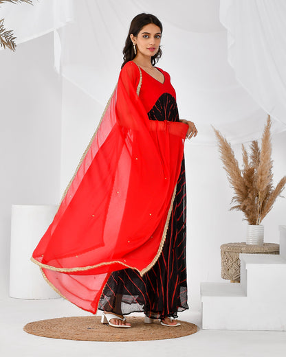 Women's BLACK RED LEHERIYA SET