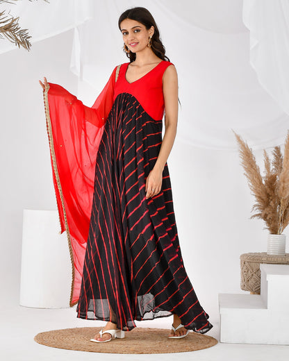 Women's BLACK RED LEHERIYA SET