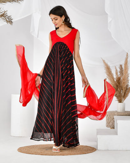 Women's BLACK RED LEHERIYA SET