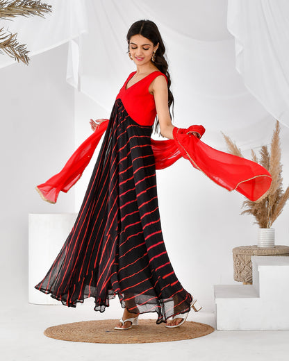 Women's BLACK RED LEHERIYA SET