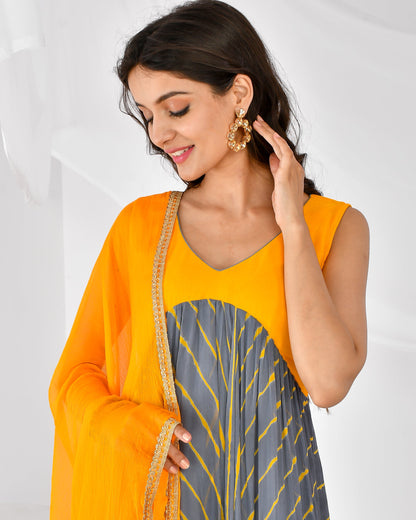 Women's YELLOW AND GREY LEHERIYA SET