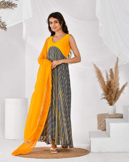 Women's YELLOW AND GREY LEHERIYA SET